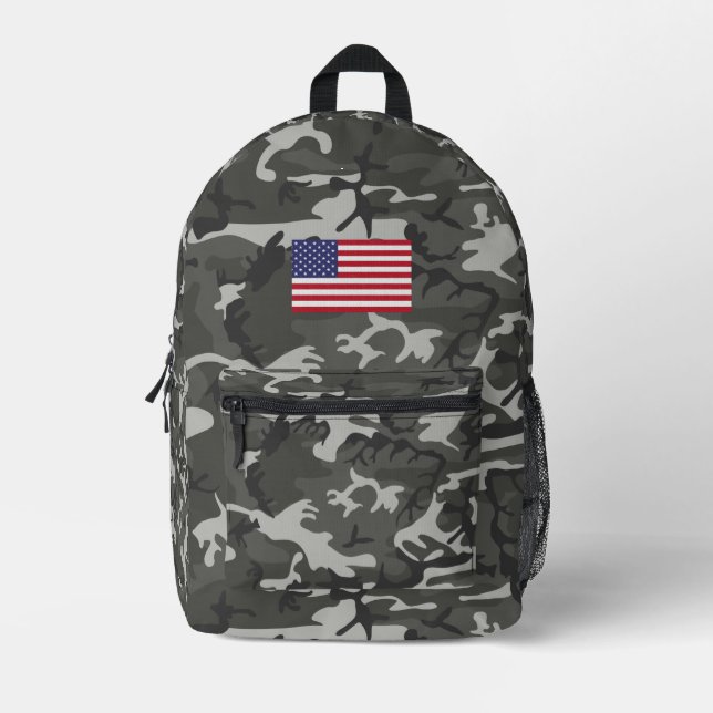e Urban Cameo Pattern American flag Patriotic Printed Backpack (Front)