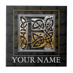 E "Your Name" Celtic Black Stone Monogram Tile