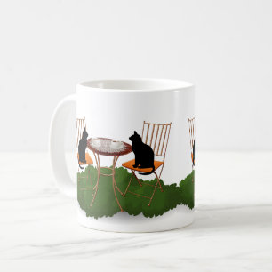 ea Time Black Cat in Garden Design Coffee Mug
