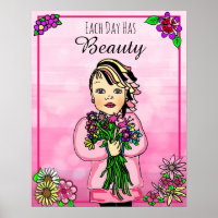 Each Day has Beauty Folk Art Hand Drawn Punk Girl