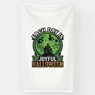 Each Day Joyful Halloween Haunted House Witch Cat Banner