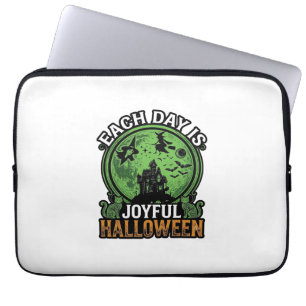 Each Day Joyful Halloween Haunted House Witch Cat  Laptop Sleeve