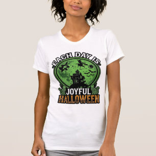 Each Day Joyful Halloween Haunted House Witch Cat T-Shirt