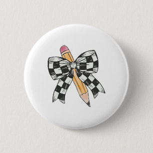 Eacher Coquette Bow Pencil With Pink Bow Back To S 6 Cm Round Badge