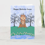 Eager Beaver Birthday for Son Card<br><div class="desc">Birthday card for your son, when you are away from home, or actually live in another city. The design is a cute Beaver holding his son, sitting on a tree trunk. the card also has trees, flowers and a pond, all illustrated, or hand drawn. The words on the card can...</div>