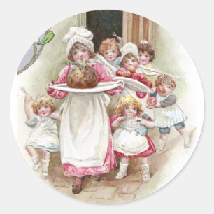 Eager for Plum Pudding Vintage Christmas Classic Round Sticker