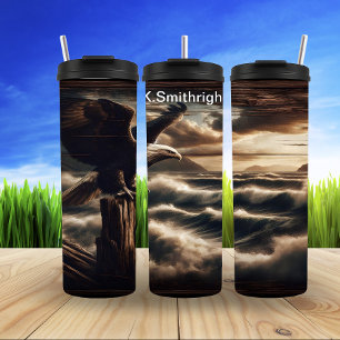 Eagle Above Stormy Sunset Seas Thermal Tumbler
