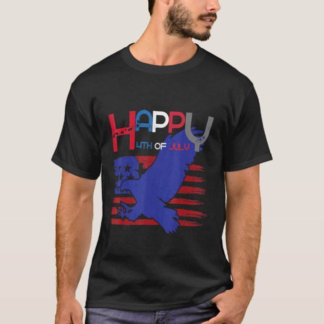 Eagle American Flag Happy 4th Of July T-Shirt (Front)