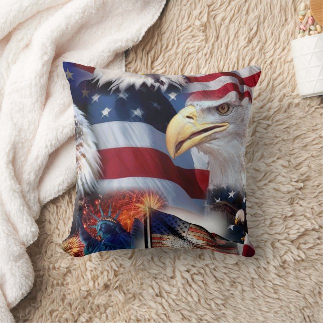Eagle American Flag Throw Pillow (Blanket)