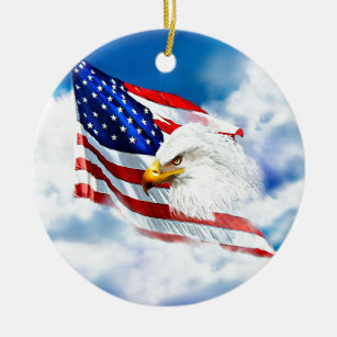 Eagle and American Flag Ceramic Tree Decoration