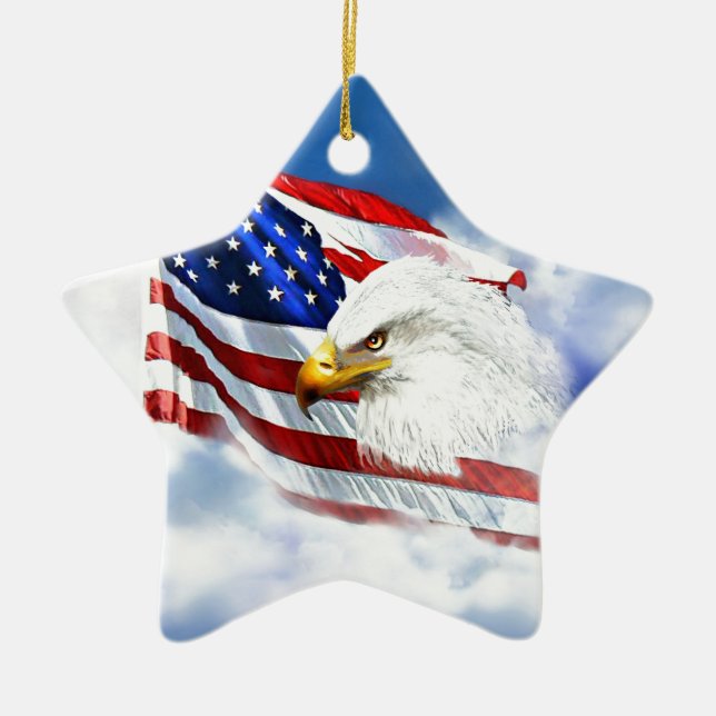 Eagle and American Flag Ceramic Tree Decoration (Front)