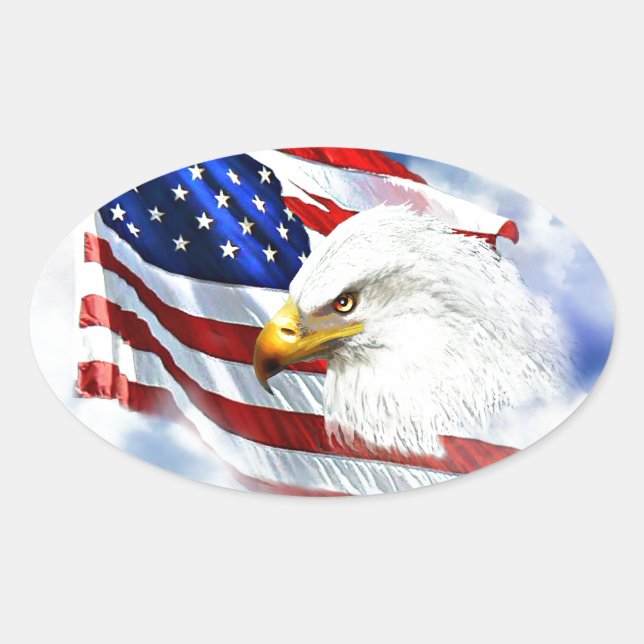 Eagle and American Flag Oval Sticker (Front)