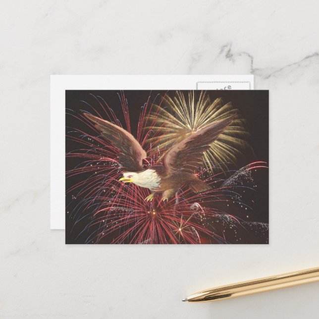 Eagle and Fireworks Background, ZSSG Postcard (Front/Back In Situ)