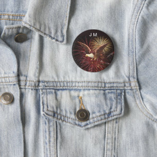 Eagle and Fireworks Custom Monogram Pin-Back 6 Cm Round Badge
