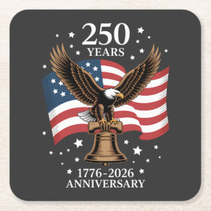 Eagle and Flag 250 Years of America 1776-2026 Square Paper Coaster