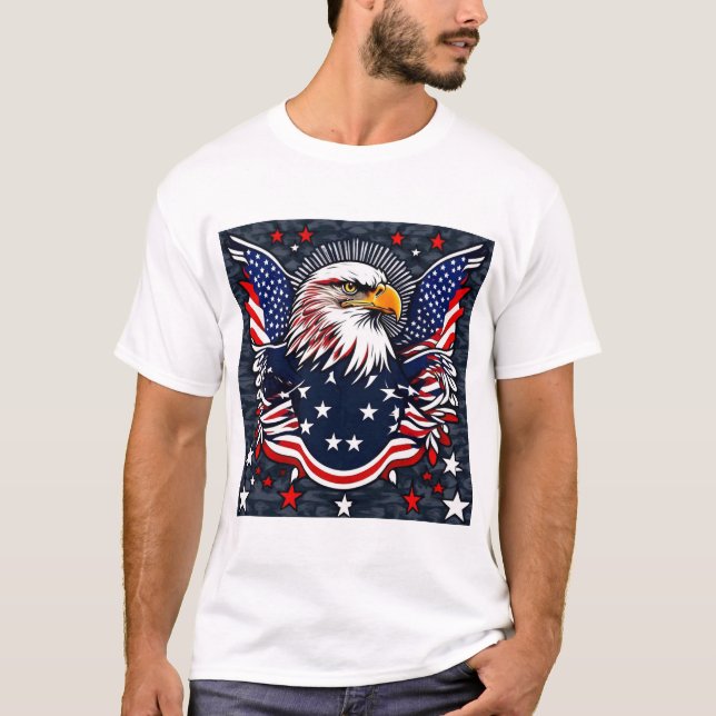 Eagle and Flag of America - Patriotic Artwork  T-Shirt (Front)