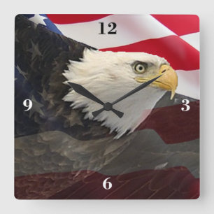 Eagle and Flag Square Wall Clock