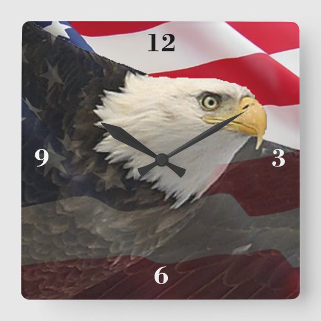 Eagle and Flag Square Wall Clock (Front)