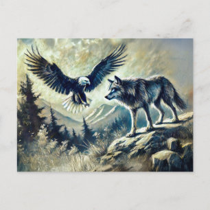 Eagle and Wolf in Wild Landscape Postcard