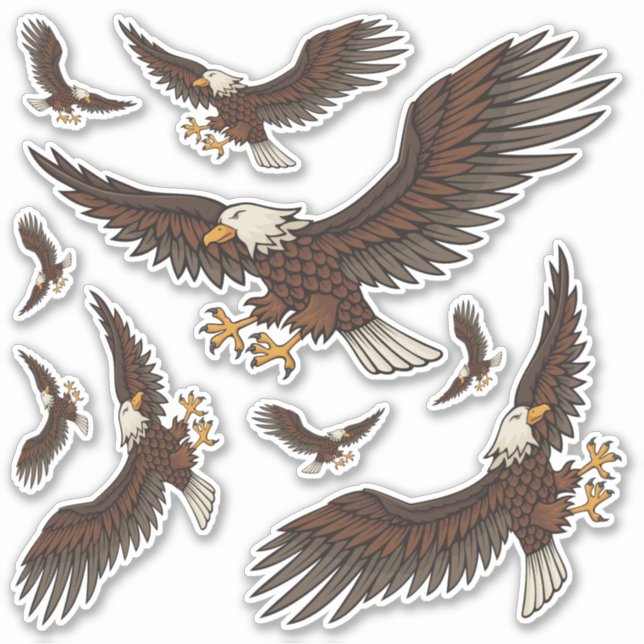Eagle Attacking Icon Set Contour Sticker (Front)