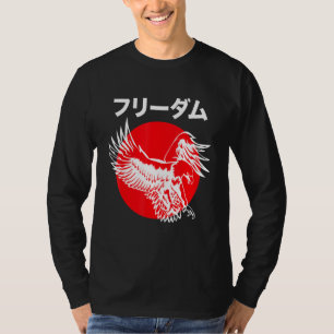 Eagle Attacking Japanese Kanji Writing On Rising T-Shirt