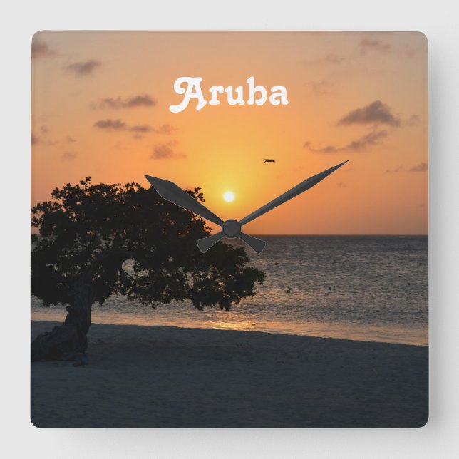 Eagle Beach Sunset Square Wall Clock (Front)