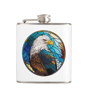 Eagle Bird Animal Portrait Stained Glass Wildlife Hip Flask