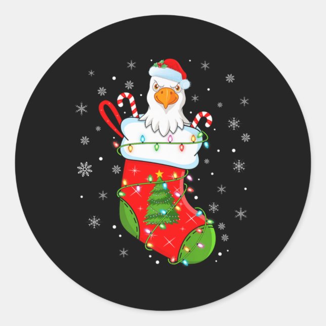 Eagle Bird In Christmas Socks Santa Lights Xmas Pr Classic Round Sticker (Front)
