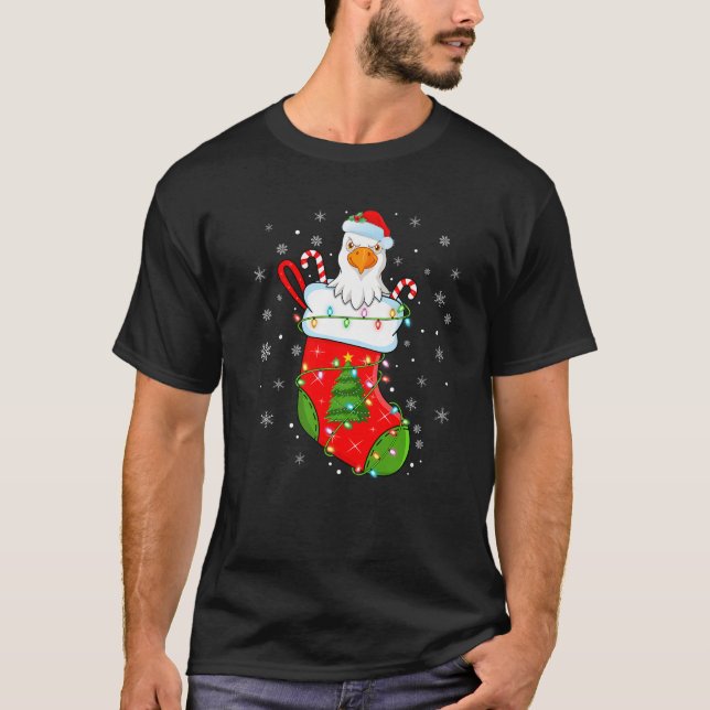 Eagle Bird In Christmas Socks Santa Lights Xmas Pr T-Shirt (Front)