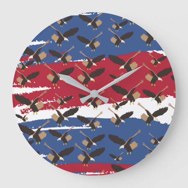 Eagle Bird USA Patriotic American Flag  Large Clock (Front)