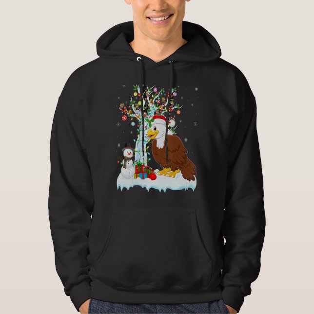 Eagle Bird Xmas Tree Lighting Santa Hat Eagle Chri Hoodie (Front)