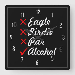Eagle Birdie Par Alcohol Humor Square Wall Clock