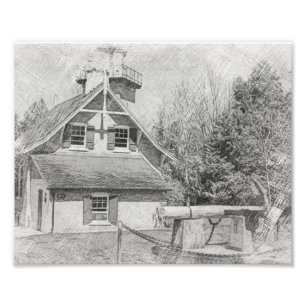 Eagle Bluff Lighthouse - Door County - Pencil Draw Photo Print
