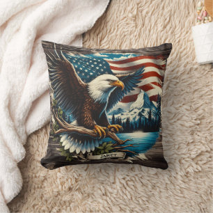 Eagle by American Flag Cushion