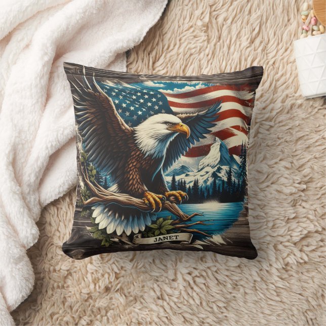 Eagle by American Flag Cushion (Blanket)