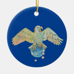 Eagle Carrying Earth Deep Blue Ceramic Ornament