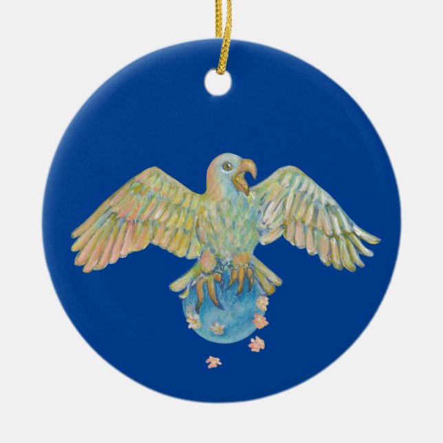 Eagle Carrying Earth Deep Blue Ceramic Ornament (Front)