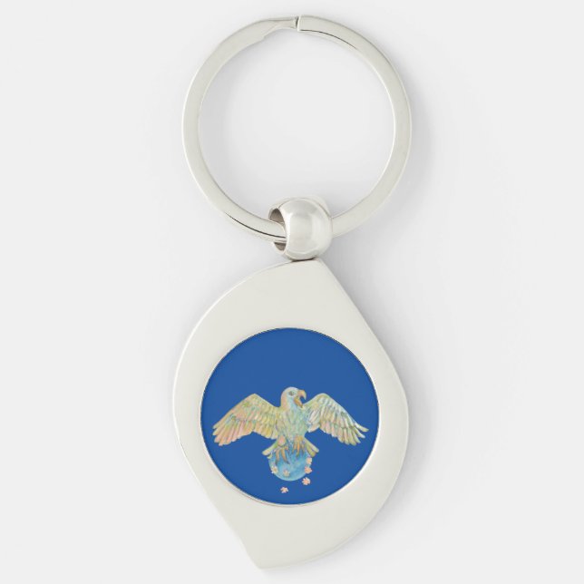 Eagle Carrying Earth Deep Blue Key Ring (Front)