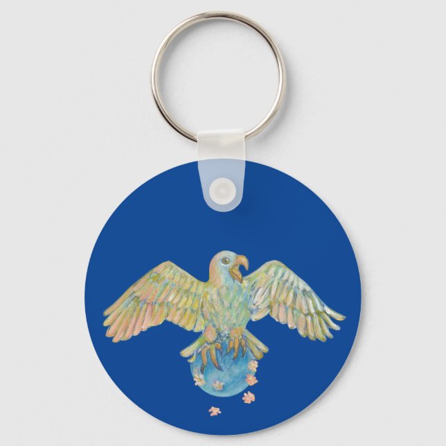 Eagle Carrying Earth Deep Blue Key Ring (Front)