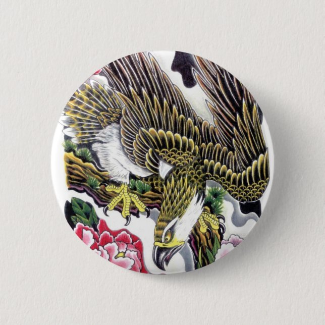 Eagle & Chrysanthemum tattoo design 6 Cm Round Badge (Front)