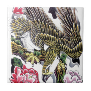 Eagle & Chrysanthemum tattoo design Ceramic Tile