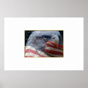 Eagle Close up with Flag Poster