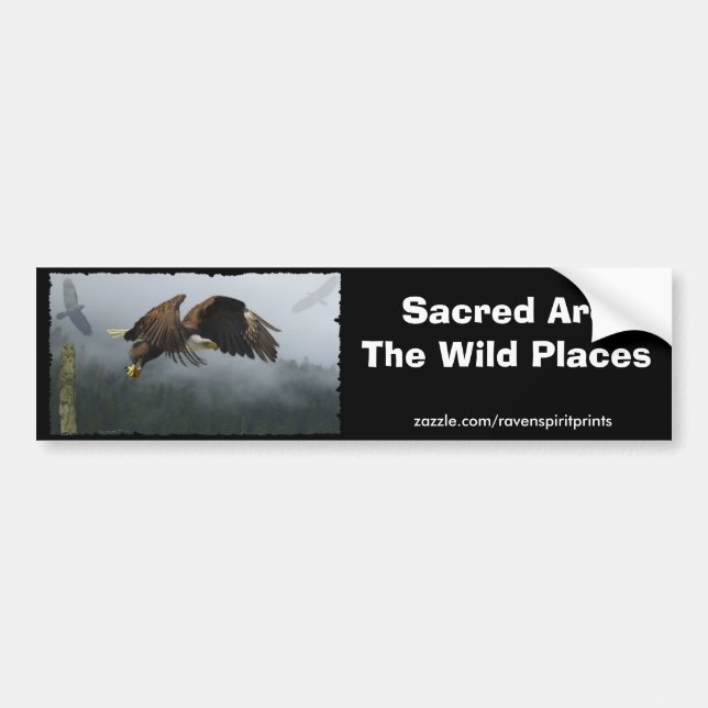 EAGLE, CROW, TOTEM POLE & MISTY FOREST Gifts Bumper Sticker (Front)