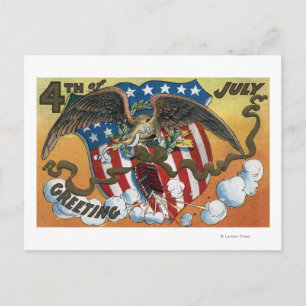 Eagle Emblem Holding Fireworks, Flag-Shield Postcard