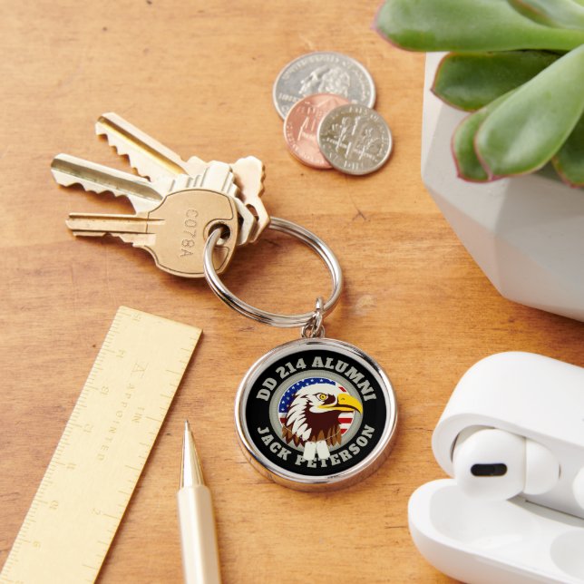 Eagle Emblem USA Flag | DD 214 Alumni Monogram Key Ring (Desk)