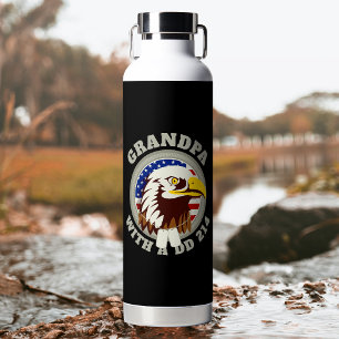 Eagle Emblem USA Flag   Grandpa DD 214 Black Water Bottle