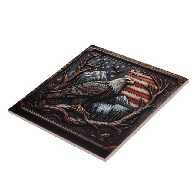Eagle Emblem With American Flag Design Ceramic Tile (Side)
