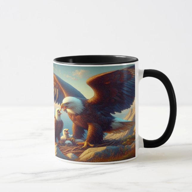 Eagle Family Nesting Atop a Cliff During 36x24 Mug (Right)