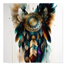Eagle Feathers and Dreamcatcher Wall Art Poster