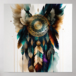 Eagle Feathers and Dreamcatcher Wall Art Poster